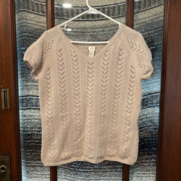J. Jill Beige Knit Beige Tan Short Sleeve Sweater - Picture 1 of 5